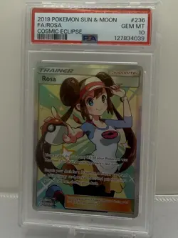 Pokemon TCG Rosa 236/236 Sm-Cosmic Eclipse Ultra Rare Full Art Holo PSA 10 - Image 1