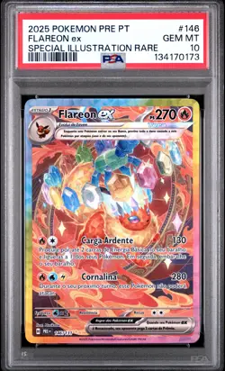 2025 POKEMON PORTUGUESE PRE PT-PRISMATIC EVOLUTIONS #146 FLAREON EX PSA 10 - Image 1