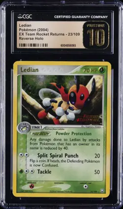 2004 POKEMON EX TEAM ROCKET RETURNS - REVERSE HOLO #23/109 LEDIAN CGC 10 PERFECT - Image 1