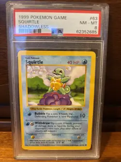 1999 Squirtle Shadowless Pokemon Base Set PSA 8 - Image 1