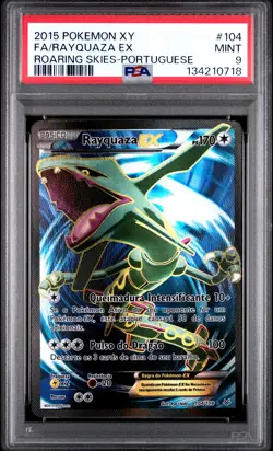 2015 POKEMON XY ROARING SKIES PORTUGUESE #104 FULL ART/RAYQUAZA EX PSA 9 - Image 1
