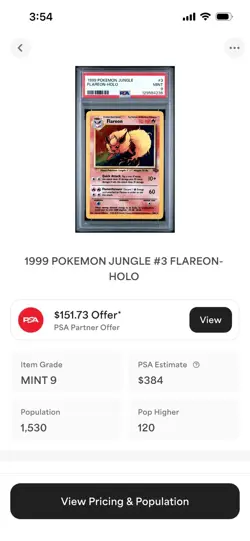1999 POKEMON JUNGLE #3 FLAREON-HOLO PSA 9 Mint - Image 4