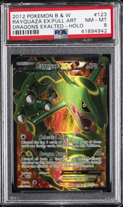 2012 POKEMON B&W DRAGONS EXALTED #123 FULL ART/RAYQUAZA EX PSA 8 - Image 1