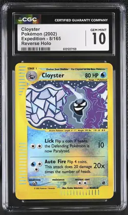 CGC 10 GEM MINT Cloyster 2002 Expedition 8/165 Reverse Holo Pokemon Card - Image 1