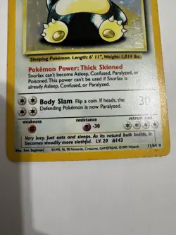 Pokemon 1999 Snorlax Holofoil Card#11/64 Base Jungle Set Card-RARE!!! - Image 3