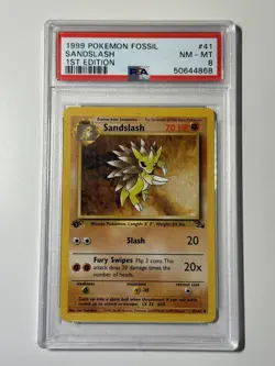 1999 POKEMON FOSSIL 1ST ED #41 SANDSLASH PSA 8 - Image 1