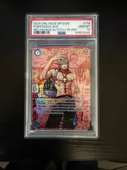 One Piece 2025 Carrying On His Will Red Manga Art Portgas D. Ace PSA 10 - Image 1