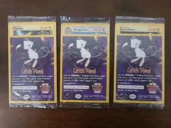 Pokemon The First Movie 3 Cards Promo Card Sealed 1999 WB Gold Stamp Catch Mew - Image 1