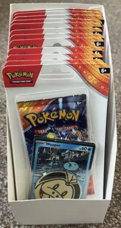 12 x Pokemon Surging Sparks Checklane Blister Booster Pack Wooper - New & Sealed - Image 1