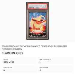PSA 10 GEM MINT Flareon #009 Carddass Zukan F-Red L-Green Bandai Pokemon POP 4 A - Image 2