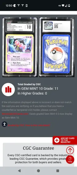 (TOP POP 11) CGC 10 GEM MINT Claydol Reverse Holo 38/110 Holon Phantoms Pokemon - Image 4