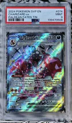 2024 POKEMON SVP EN PALDEAN FATES TIN CHARIZARD EX #074 PSA 9 MINT (506) - Image 1