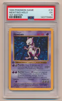 PSA 5 Pokemon Base Set 1st Edition Holo Rare Mewtwo 10/102 EX Condition! - Image 1