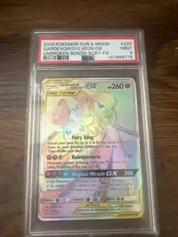 Pokemon 2019 Sun and Moon Unbroken Bonds Gardevoir & Sylveon GX Rainbow PSA 9 - Image 1