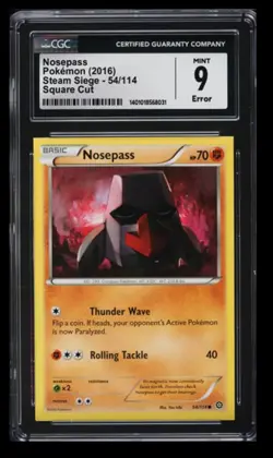 2016 Pokemon Steam Siege Nosepass CGC 9 English #54 Square Cut Error - Image 1