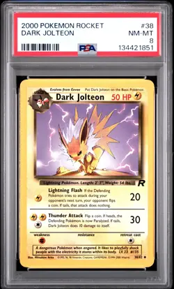 2000 Pokemon Rocket #38 Dark Jolteon PSA 8 - Image 1