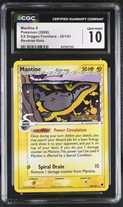 CGC 10 Mantine 2006 EX Dragon Frontiers 20/101 Reverse Holo STAMPED Pokemon Card - Image 1