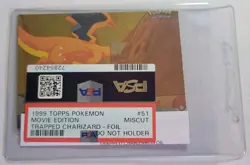 1999 Topps Pokemon ERROR MISCUT Trapped Charizard Foil #51 PSA Couldn't Holder - Image 1