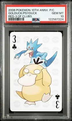 PSA 10 POKEMON PLAYING CARD PSYDUCK GOLDUCK RED 3 CLUBS 10TH ANNIVERSARY 311 - Image 1