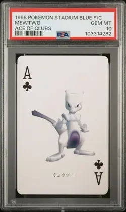 PSA 10 POKEMON PLAYING CARD MEWTWO ACE OF CLUBS STADIUM BLUE 389 - Image 1