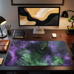 Necromancer Summoning Undead with Green and Purple Magic - MTG Playmat - Image 2