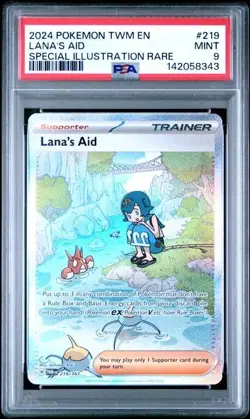 2024 POKEMON TWILIGHT MASQUERADE #219 LANA'S AID SPECIAL ILLUSTRATION RARE PSA 9 - Image 1