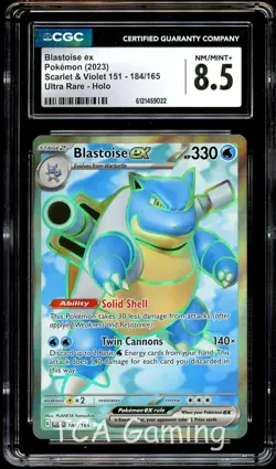CGC 8.5 NM-MINT+ Blastoise Ex 184/165 FULL ART 151 HOLO RARE Pokemon Card 022 - Image 1