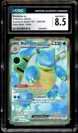 CGC 8.5 NM-MINT+ Blastoise Ex 184/165 FULL ART 151 HOLO RARE Pokemon Card 022 - Image 2
