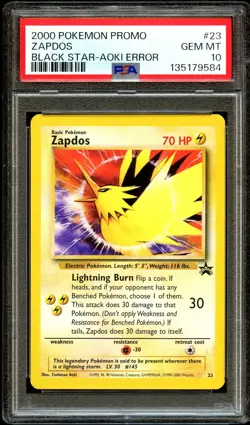 PSA 10 GEM MINT Zapdos # 23 ERROR WOTC Black Star PROMO Pokemon Card 584 - Image 2