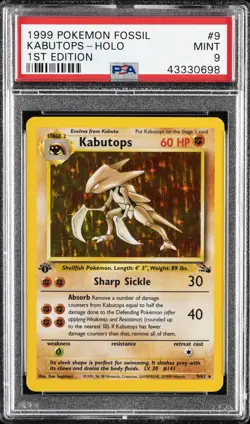 1999 POKEMON FOSSIL 1ST ED #9 KABUTOPS-HOLO PSA 9 - Image 1