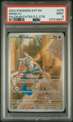 2024 Pokemon EN-SV Black Star Promo Mimikyu #075 Paldean Fates Center ETB PSA 9 - Image 1