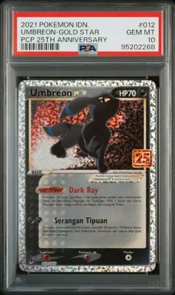 PSA 10 INDONESIAN POKEMON UMBREON GOLD STAR 25TH ANNIVERSARY PROMO PACK #012 54 - Image 1