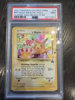 2021 POKEMON CELEBRATIONS Classic Black Star #24 BIRTHDAY PIKACHU HOLO PSA 9 - Image 1