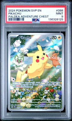 2024 POKEMON SVP EN-SV BLACK STAR PROMO PALDEA ADVENTURE CHEST PIKACHU PSA 9 - Image 1