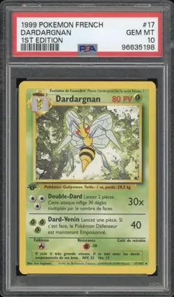 1999 Pokemon FRENCH 1st Edition Base Set Dardargnan-Beedrill 17/102 PSA 10 GEM - Image 1