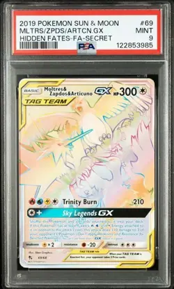 PSA 9 POKEMON ENGLISH MOLTRES ZAPDOS ARTICUNO GX RAINBOW 69/68 HIDDEN FATES 432 - Image 1