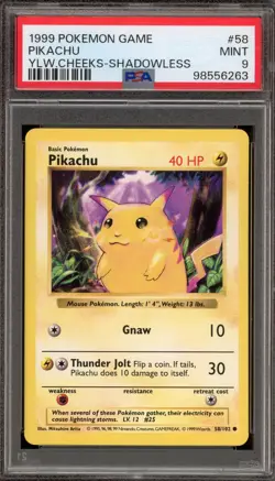 Pokemon Pikachu Yellow Cheeks Base Set Shadowless #58 PSA 9 Mint - Image 1