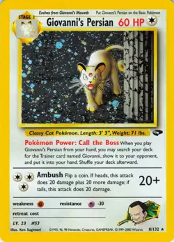 Pokemon TCG Giovanni's Persian 8/132 Gym Challenge Holo Rare Unlimited 8/132 - Image 1