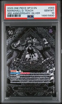 2025 One Piece OP12 EN 3rd Anniversary Silver #093 Marshall D. Teach PSA 10 GEM! - Image 1