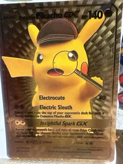 Pokemon Gold Foil Card Collection Detective Pikachu GX Fan Art - Image 1