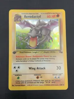 Aerodactyl 1/62 Fossil Holo Rare 1st Edition Pokemon Card WOTC Moderately played - Image 1