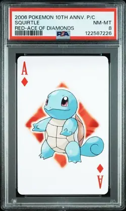 PSA 8 POKEMON PLAYING CARD SQUIRTLE RED ACE DIAMONDS 10TH ANNIVERSARY 365 - Image 1