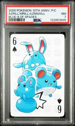 PSA 7 POKEMON PLAYING CARD AZURILL MARILL AZUMARILL BLUE 6 10TH ANNIVERSARY 367 - Image 1
