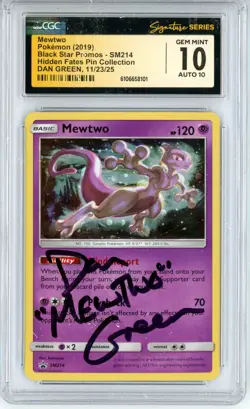 CGC GEM MINT 10 Auto 10 Authentic Signed Green Pokemon TCG Mewtwo SM214 Sm Holo - Image 1