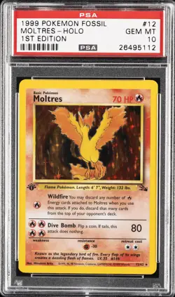 1999 POKEMON FOSSIL 1ST ED #12 MOLTRES-HOLO PSA 10 - Image 1