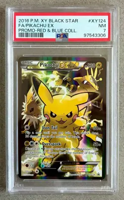 PSA 7 NM Pokemon Pikachu EX XY124 Black Star Promo Red Blue Collection FA Clean - Image 1