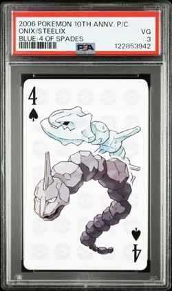 PSA 3 POKEMON PLAYING CARD ONIX STEELIX BLUE 4 SPADES 10TH ANNIVERSARY 369 - Image 1