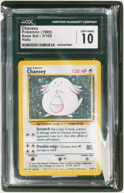 1999 Chansey 3/102 Holo Pokemon Card CGC 10 GEM MINT Base Set LOW POP - Not PSA - Image 1