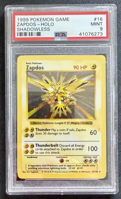 Pokemon Zapdos Holo Rare #16 1999 Base Set Shadowless English WOTC PSA 9 Mint - Image 1