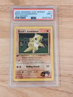 2000 Pokemon Gym Heroes 1st Edition #71 BROCK'S SANDSHREW PSA 9 Mint! - Image 1